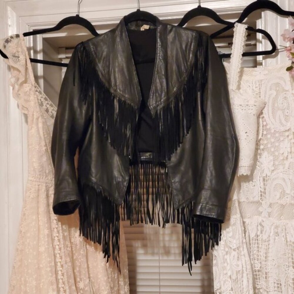 Trade/Sell Spell Leather Fringe Jacket 4  Black